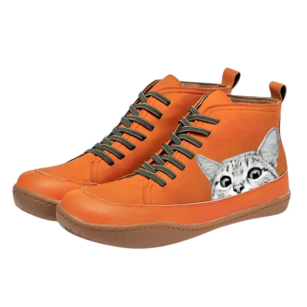 Mira | Playful Cat-Print High-Top Sneakers