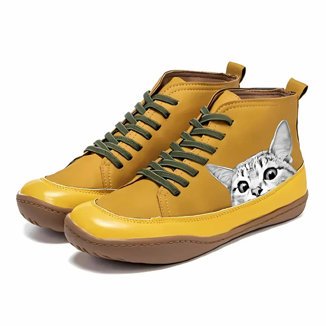 Mira | Playful Cat-Print High-Top Sneakers