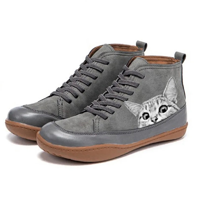 Mira | Playful Cat-Print High-Top Sneakers