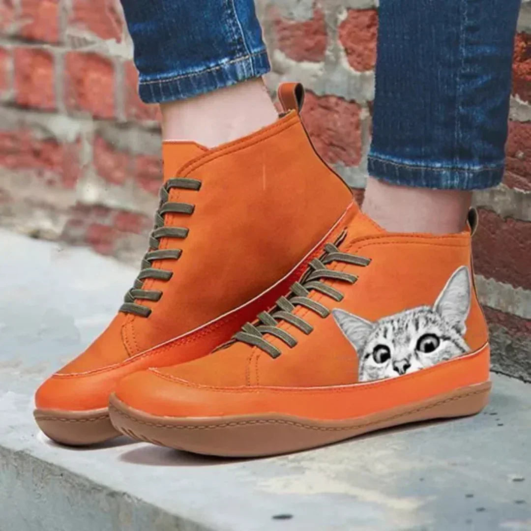 Mira | Playful Cat-Print High-Top Sneakers