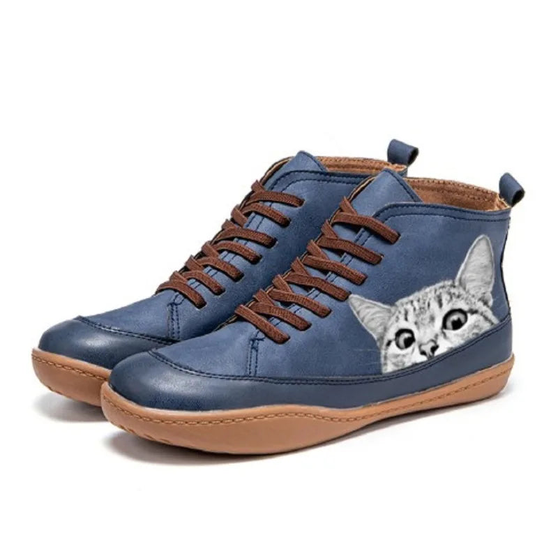 Mira | Playful Cat-Print High-Top Sneakers