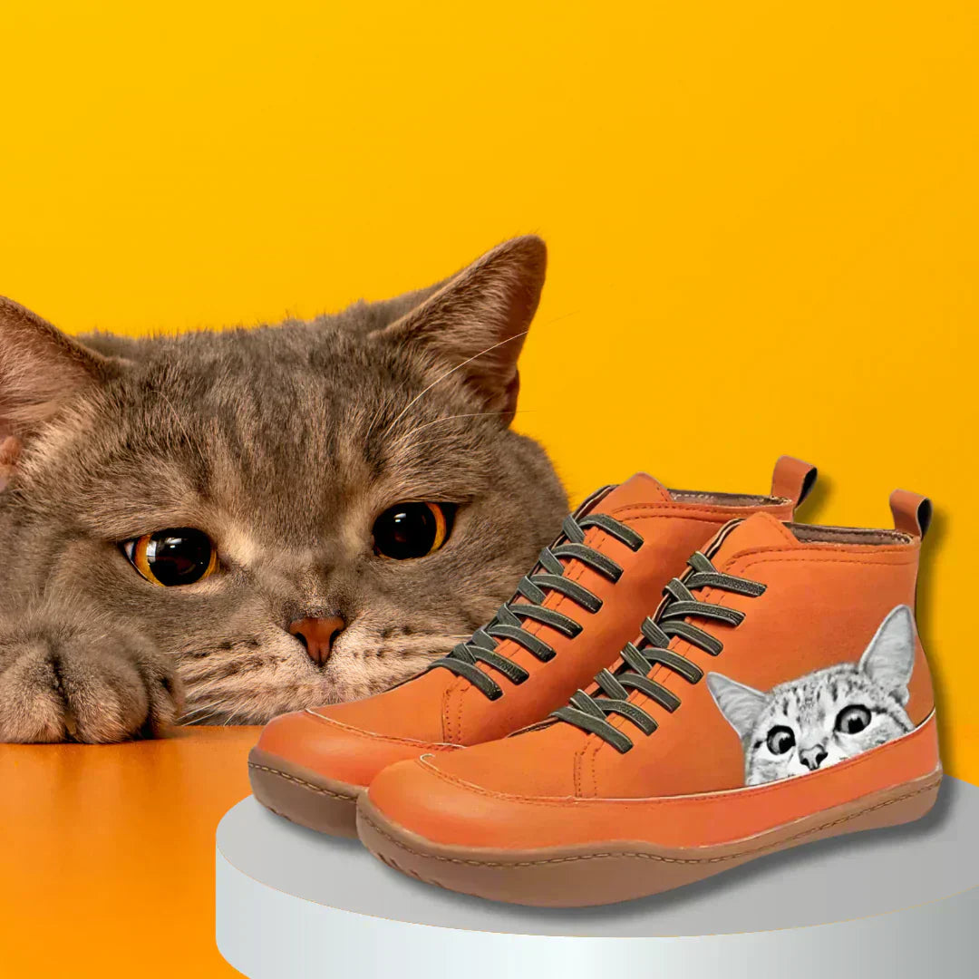 Mira | Playful Cat-Print High-Top Sneakers
