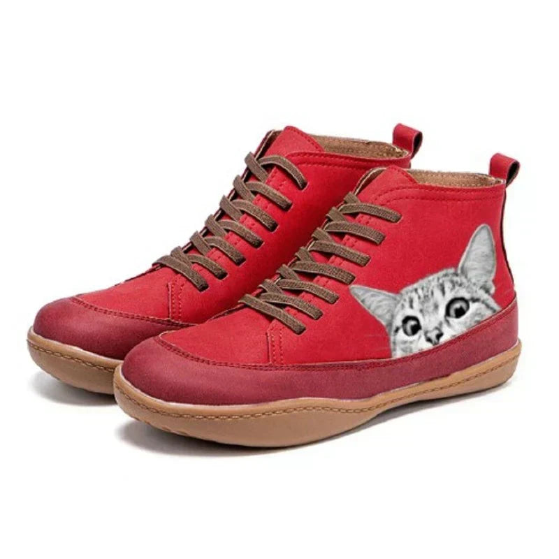 Mira | Playful Cat-Print High-Top Sneakers