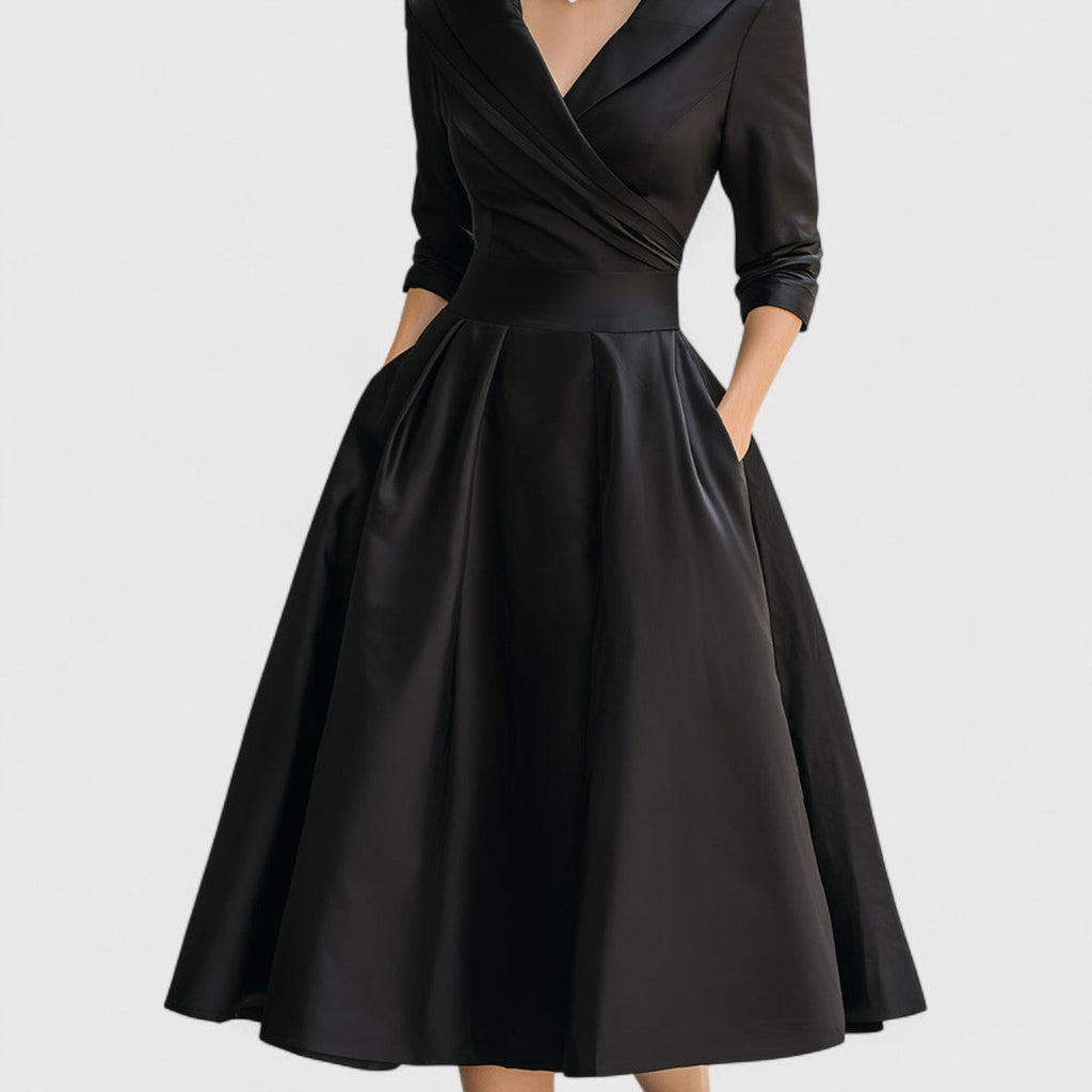 Colette | Elegant Satin Midi Dress with Pleated Skirt