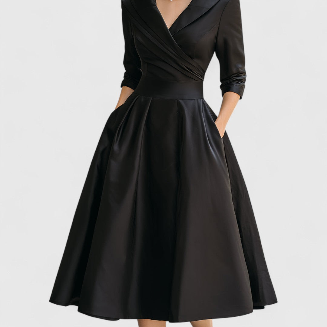 Colette | Elegant Satin Midi Dress with Pleated Skirt
