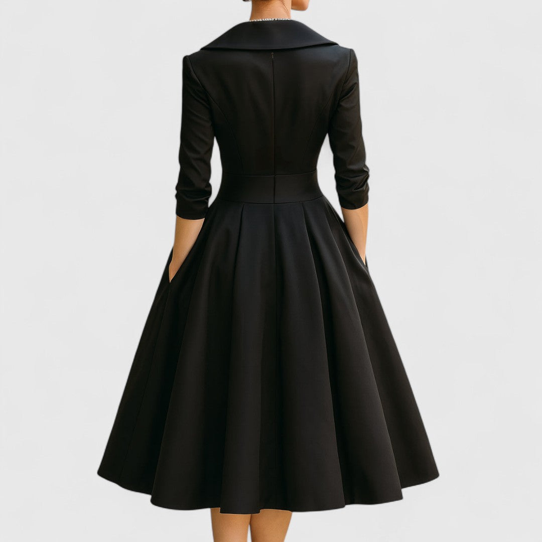Colette | Elegant Satin Midi Dress with Pleated Skirt