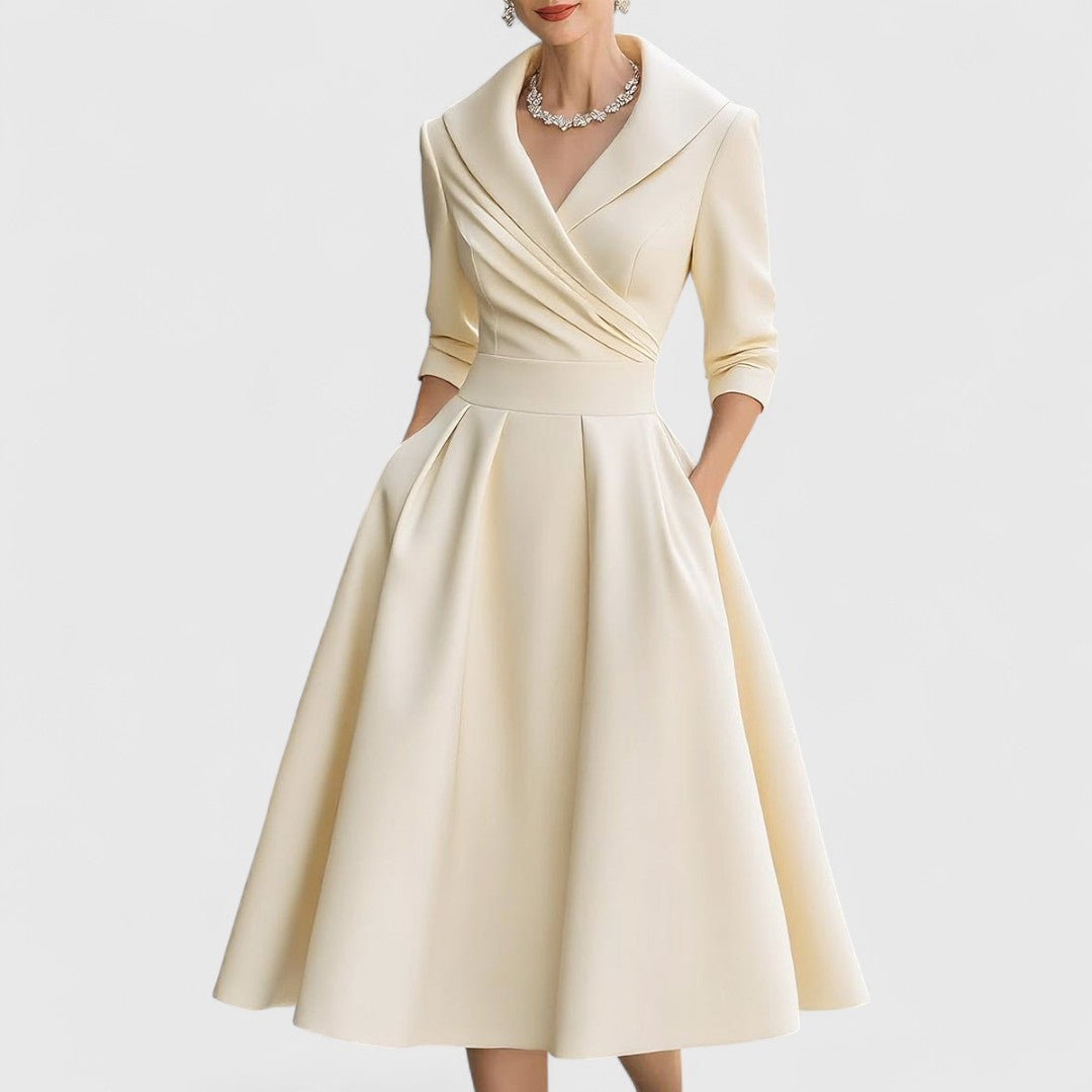 Colette | Elegant Satin Midi Dress with Pleated Skirt