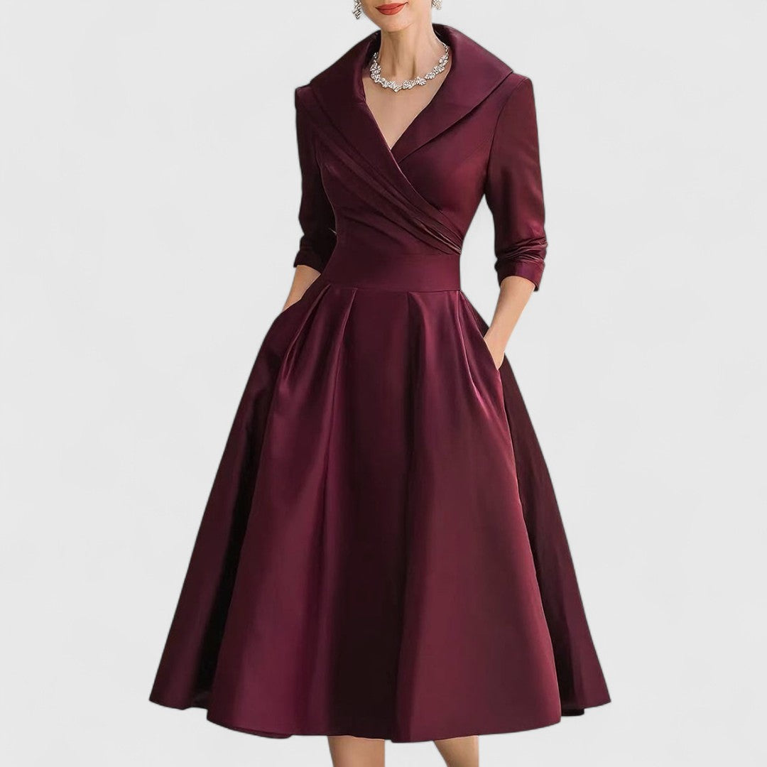 Colette | Elegant Satin Midi Dress with Pleated Skirt