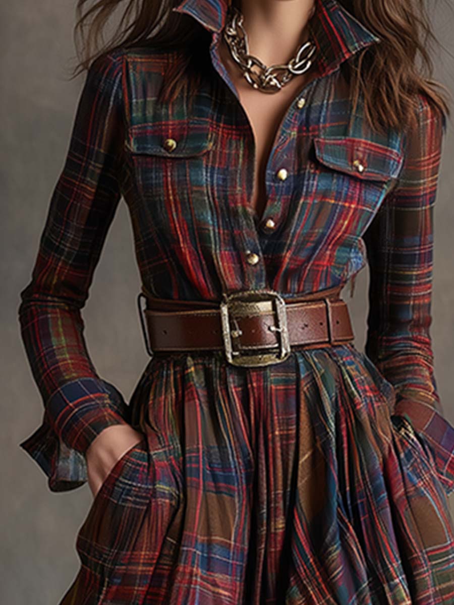 Savannah | Elegant Plaid Maxi Shirt Dress