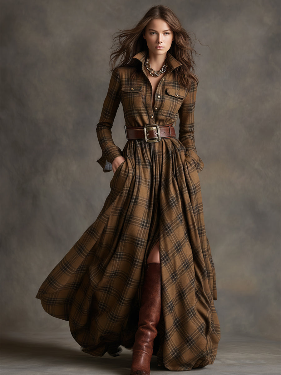Savannah | Elegant Plaid Maxi Shirt Dress