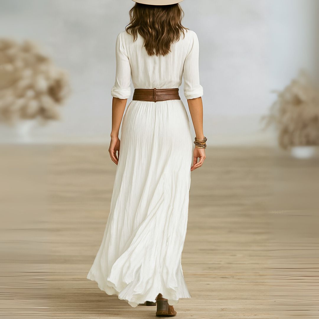 Soline | Boho Button-Down Maxi Dress with Belt
