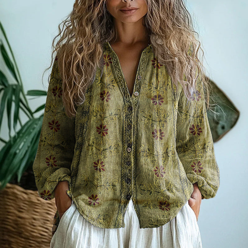 Solèna | Boho Floral Button Blouse