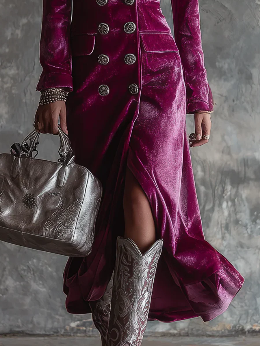 Cameron | Velvet Double-Breasted Long Dress