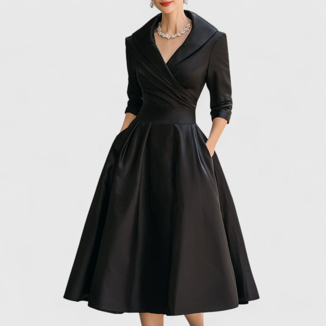 Colette | Elegant Satin Midi Dress with Pleated Skirt
