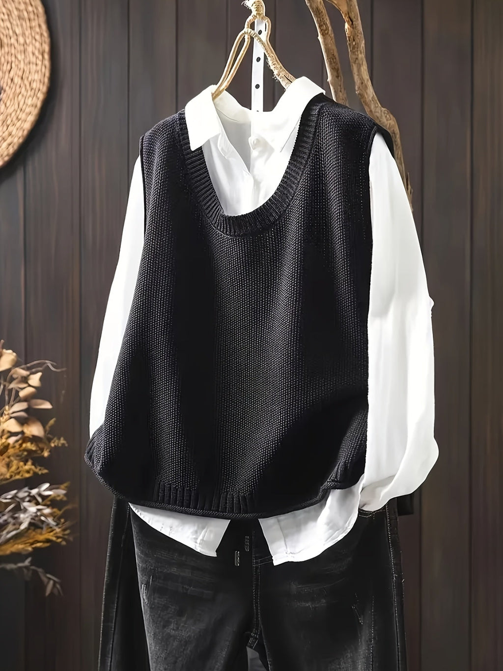Avery | Classic Knit Vest with Layered Shirt Look