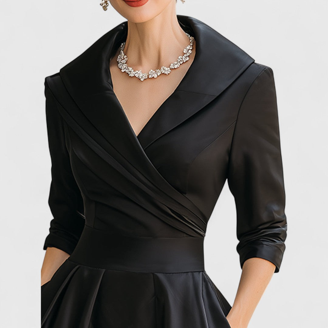 Colette | Elegant Satin Midi Dress with Pleated Skirt